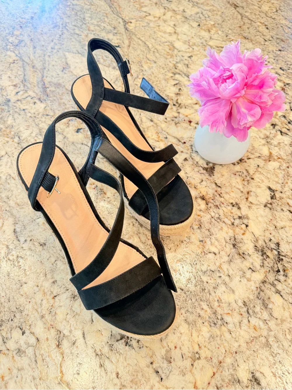 Black Wedge Sandals - Women size 9